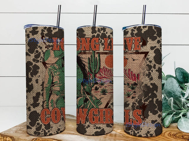 Long Live Cowgirls20oz Skinny Tumbler Png, Western Tumbler, Cow Print Tumbler Wrap, Cowgirl Tumbler Png, Cowhide Tumbler Wrap Sublimation iStyleDesign 