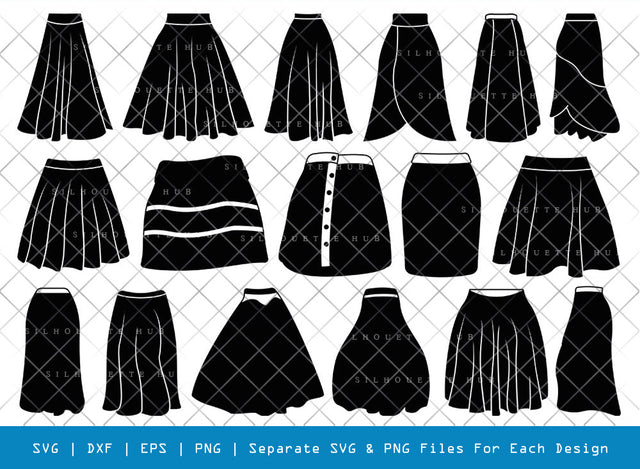 Long Skirt SVG, Skirt Silhouette, Short Skirt Svg, Ladies Fashion Svg, Western Dress Svg, Ladies Wear Svg, Women Dress Svg, Skirt Bundle SVG ETC Craft 