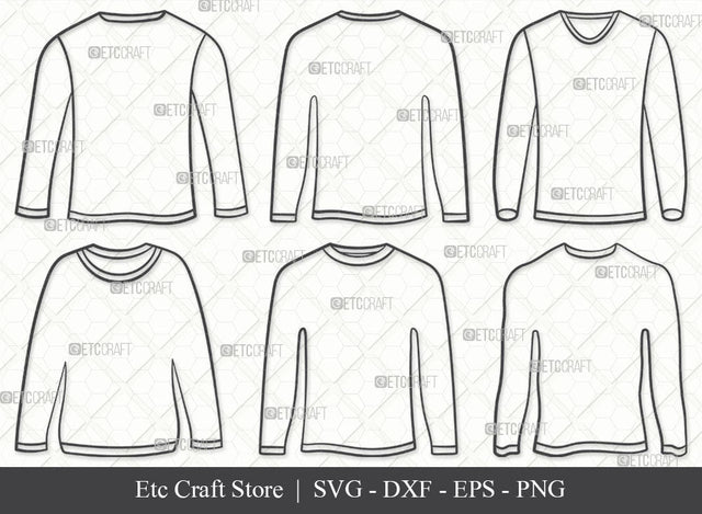Long Sleeve Tshirt SVG, Tshirt Outline, Plain Tshirt Svg, Tshirt Icon Svg, Man Dress Svg, Men Wear Svg, Men Clothe Svg, Tshirt Bundle SVG ETC Craft 