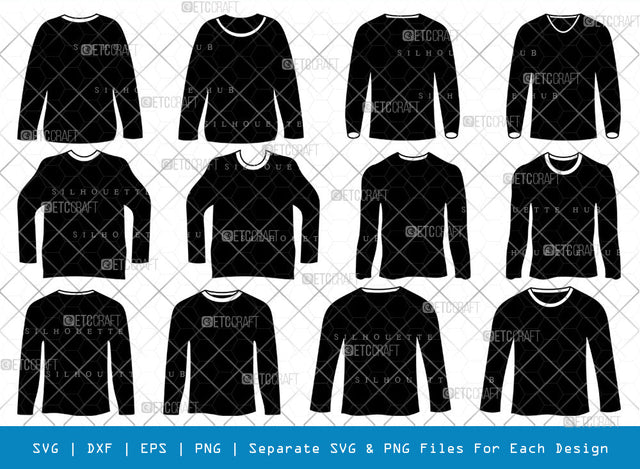 Long Sleeve Tshirt SVG, Tshirt Silhouette, Plain Tshirt Svg, Tshirt Icon Svg, Man Dress Svg, Men Wear Svg, Men Clothe Svg, Tshirt Bundle SVG ETC Craft 