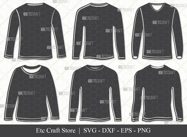 Long Sleeve Tshirt SVG, Tshirt Silhouette, Plain Tshirt Svg, Tshirt Icon Svg, Man Dress Svg, Men Wear Svg, Men Clothe Svg, Tshirt Bundle SVG ETC Craft 