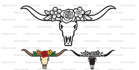 Longhorn skull and flowers SVG TribaliumArtSF 