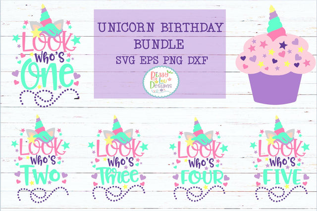 Look Who's... Unicorn Birthday SVG Bundle SVG Bizzy Lou Designs