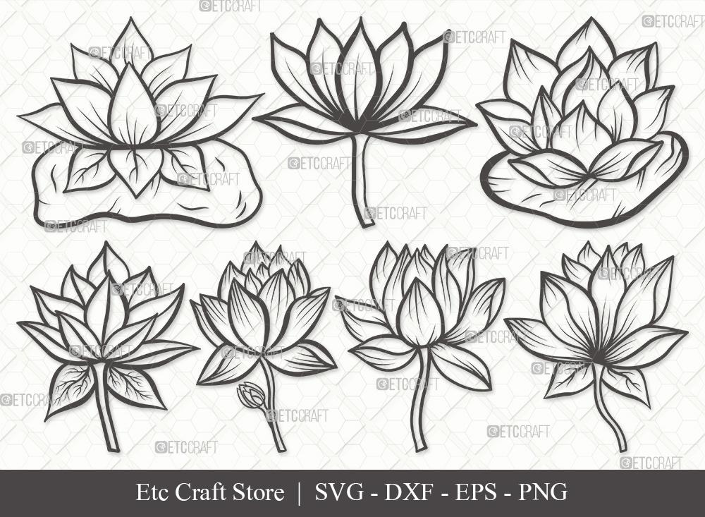 Lotus Flower Outline Svg Cut Files Lotus Flower Clipart Bundle Lotus Flower Outline Vector 8782