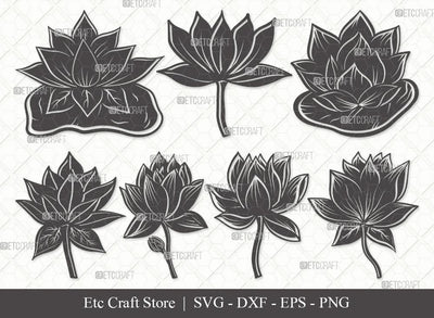 Lotus Flower Silhouette SVG Cut Files | Lotus Flower Clipart | Lotus Flower Bundle | Vector Cutting files | Floral SVG | Eps | Dxf | Png | SVG ETC Craft 