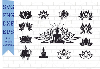 Lotus Flower SVG Bundle, Lotus Svg, Png, Dxf, Eps Cut Files SVG Artstoredigital 
