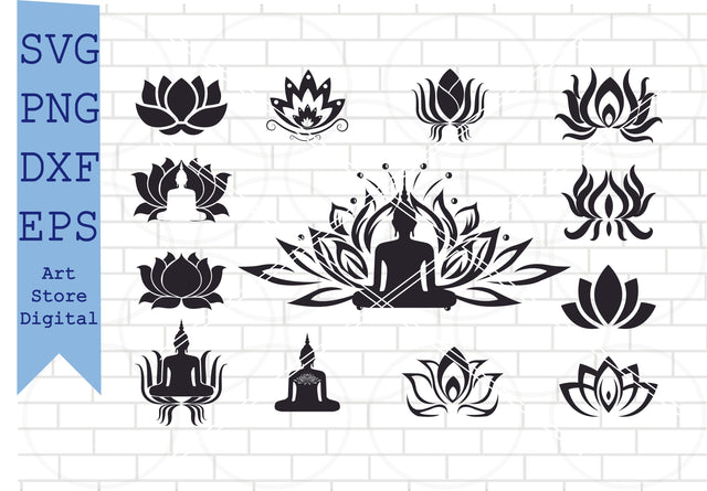 Lotus Flower SVG Bundle, Lotus Svg, Png, Dxf, Eps Cut Files SVG Artstoredigital 