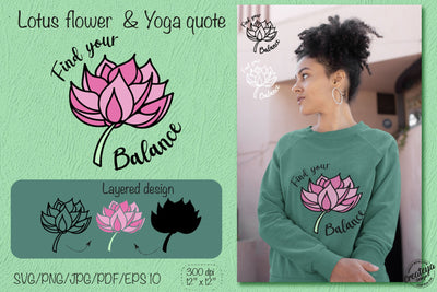 Lotus Flower SVG Template with Yoga Inspirational quote Find your Balance for Cricut project SVG Createya Design 
