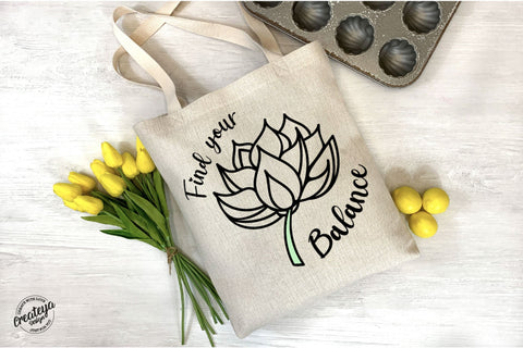 Lotus Flower SVG Template with Yoga Inspirational quote Find your Balance for Cricut project SVG Createya Design 