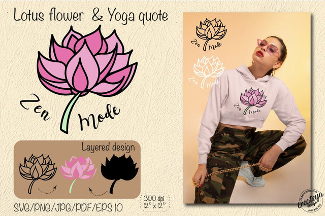 Lotus Flower SVG Template with Yoga Inspirational quote Zen mode for Cricut project SVG Createya Design 
