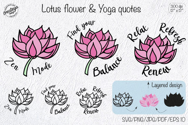 Lotus Flower Template with Yoga Inspirational quotes SVG for Cricut project SVG Createya Design 