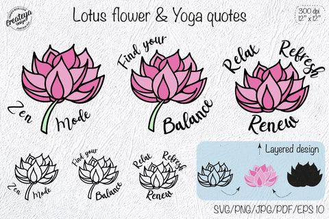 Lotus Flower Template with Yoga Inspirational quotes SVG for Cricut project SVG Createya Design 