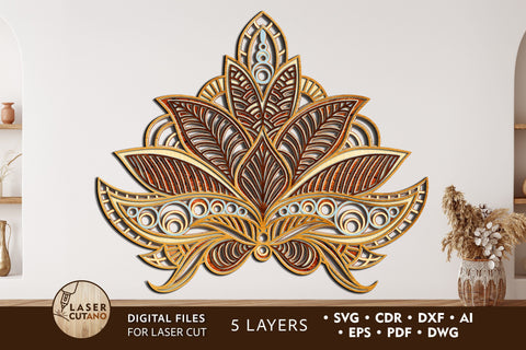 Lotus Multilayer Cut Files for Laser Cut Wood or Cricut, Paper Craft, SVG, 3D Designs, Mandala SVG LaserCutano 