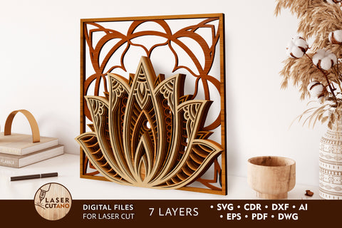 LOTUS Multilayer Laser Cut Files, Mandala, 3D Designs, Paper Cut Design, Laser Cut design, SVG's SVG LaserCutano 