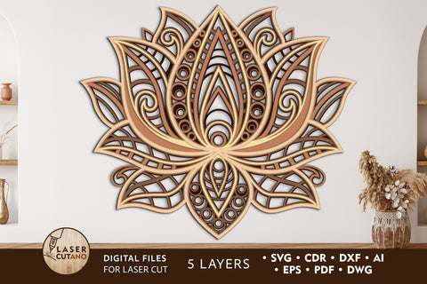 LOTUS Multilayer Laser Cut Files, Mandala, Round SVG, 3D Designs SVG LaserCutano 