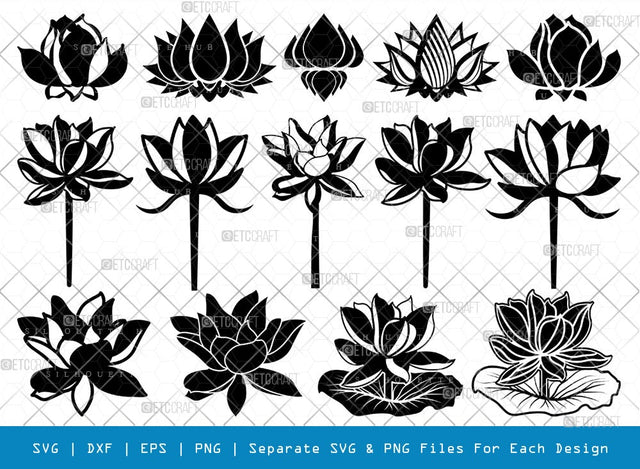 Lotus SVG Cut Files | Lotus Silhouette | Flower Svg | Water Lily Svg | Lotus Flower Svg | Floral Svg | Lotus Bundle SVG ETC Craft 