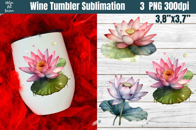 Lotus Wine Tumbler Sublimation Sublimation Helga Art 