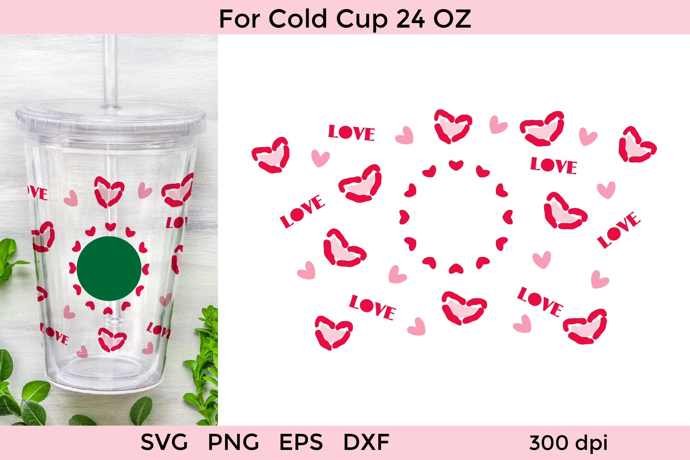 Heart Svg Wrap for Starbucks Venti Cold Cup 24 Oz. 