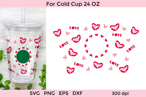 Love and Hearts Starbucks Cold Cup Wrap SVG. Venti Cups - So Fontsy