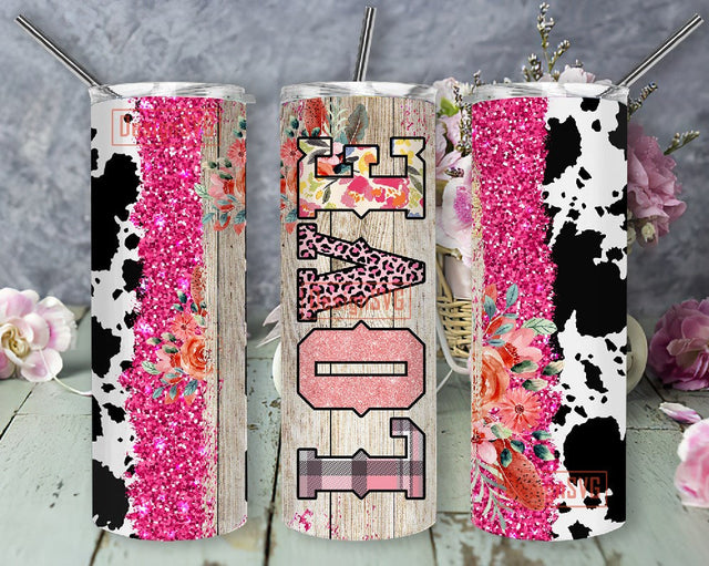 LOVE and Lotus 20oz Skinny Tumbler PNG, Western Tumbler Png, Skinny Tumbler Png, Glitter,Valentine's Day Tumbler Png Sublimation DesignSVG 