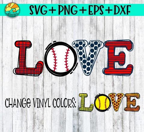 LOVE - Baseball - Softball - SVG - DXF - EPS - PNG SVG On the Beach Boutique 