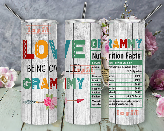 Love Being Called Grammy Coffee Tumbler 20oz, Grandma 20 oz Skinny Tumbler Wrap Sublimation Sublimation DesignSVG 