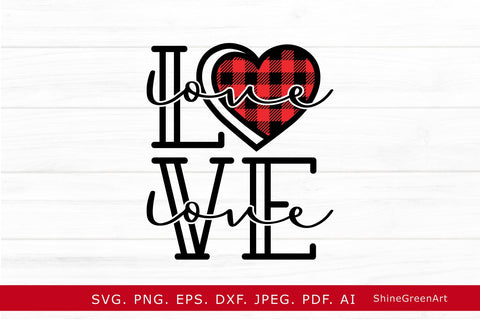 Love Buffalo Plaid Heart | Valentine's Day SVG Cut File SVG Shine Green Art 