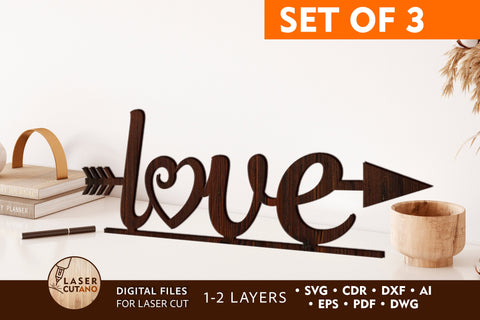 LOVE BUNDLE Laser Cut File SET OF 3 Valentines Multilayer Laser Cut Design, Multilayer Laser Cut Files, Mandala, Round Sign SVG, 3D Designs, Mini Design Bundles SVG LaserCutano 