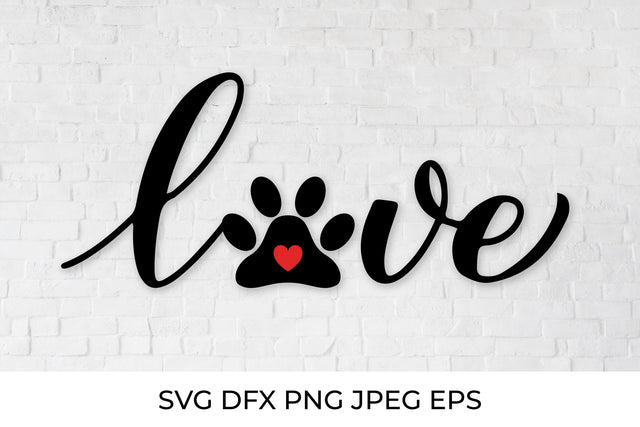 Love calligraphy lettering with paw print. Pet lover SVG SVG LaBelezoka 