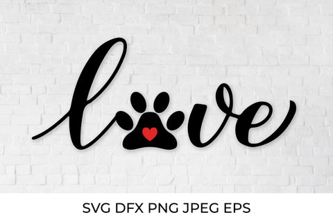 Love calligraphy lettering with paw print. Pet lover SVG SVG LaBelezoka 