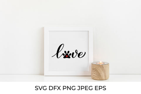 Love calligraphy lettering with paw print. Pet lover SVG SVG LaBelezoka 