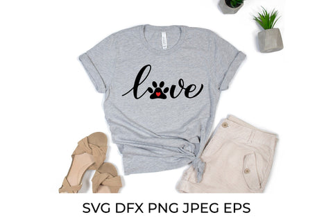 Love calligraphy lettering with paw print. Pet lover SVG SVG LaBelezoka 