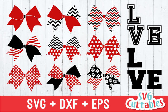 Love Cheer with Patterned Cheer Bows SVG Svg Cuttables 