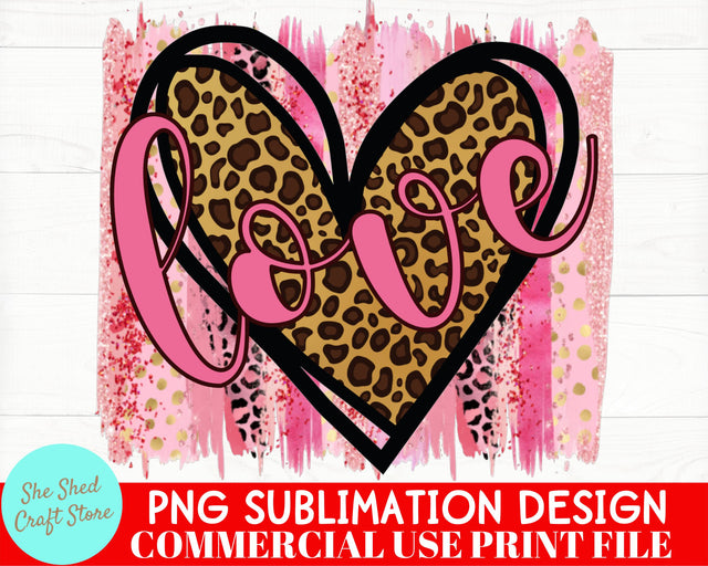Love Cheetah Heart Valentine Sublimation Design - Valentine's Day SVG She Shed Craft Store 