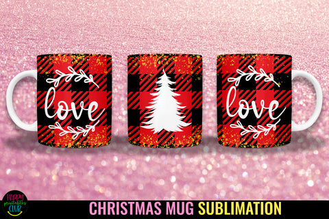 Love Christmas Plaid Mug Sublimation I 11 Oz Holiday Mug PNG Sublimation Happy Printables Club 