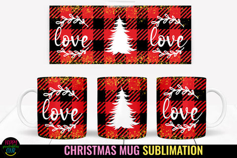 Love Christmas Plaid Mug Sublimation I 11 Oz Holiday Mug PNG Sublimation Happy Printables Club 