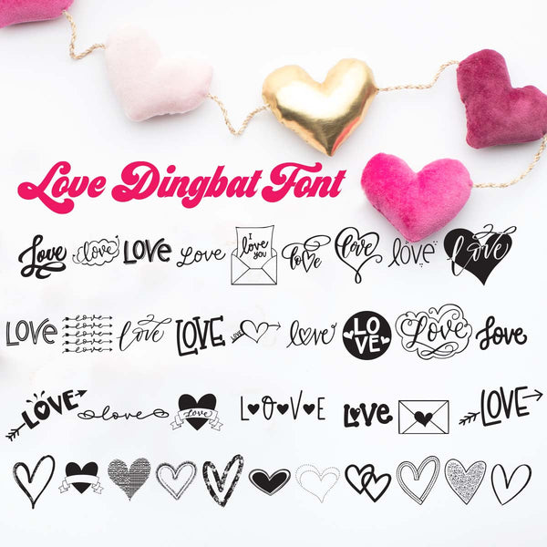 Love Dingbat Font, Hearts and Love symbols