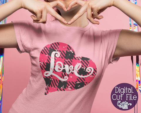 Love - Distressed Buffalo Plaid Heart Svg SVG Crafty Mama Studios 