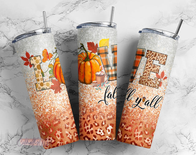 Love Fall Glitter 20oz Skinny Tumbler Sublimation Designs Tumbler PNG= Sublimation CaldwellArt 