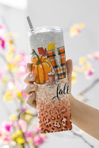 Love Fall Glitter 20oz Skinny Tumbler Sublimation Designs Tumbler PNG= Sublimation CaldwellArt 