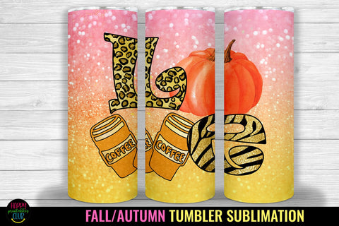 Love Fall Tumbler Sublimation I Autumn Tumbler Wrap PNG Sublimation Happy Printables Club 