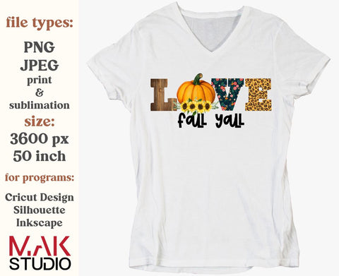 Love fall yall pumpkin peopard png, Love fall yall pumpkin peopard sunflower png, Autumn png Sublimation MAKStudion 