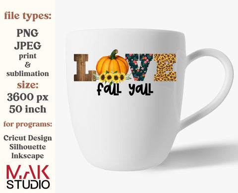 Love fall yall pumpkin peopard png, Love fall yall pumpkin peopard sunflower png, Autumn png Sublimation MAKStudion 