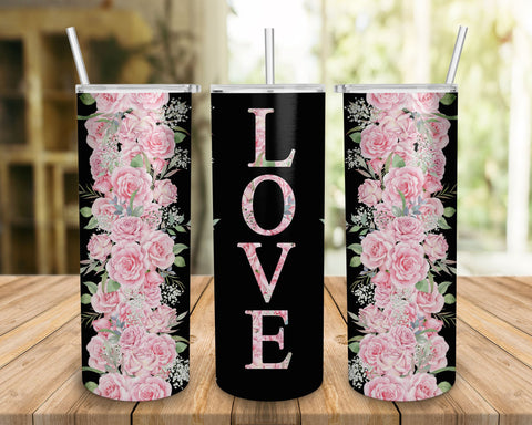 Love Floral Pink Rose Watercolor Tumbler, Love flower Valentine Tumbler Sublimation BOO-design 