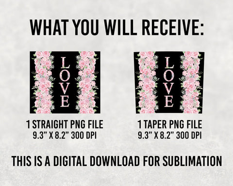 Love Floral Pink Rose Watercolor Tumbler, Love flower Valentine Tumbler Sublimation BOO-design 