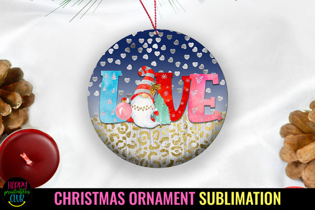 Love Gnome Christmas Ornament Sublimation I Holiday PNG Sublimation Happy Printables Club 