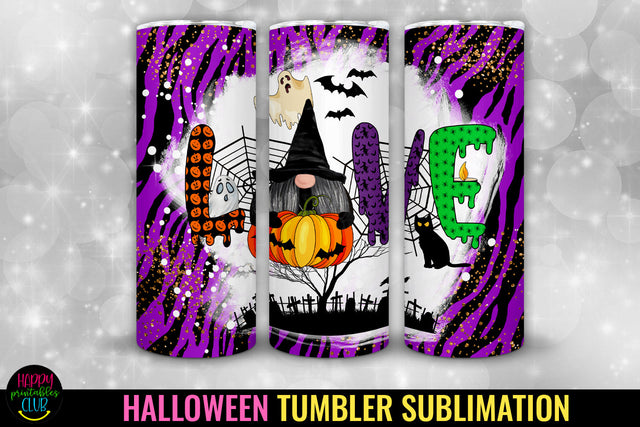 Love Gnome Halloween Tumbler Sublimation I 20 Oz Tumbler PNG Sublimation Happy Printables Club 