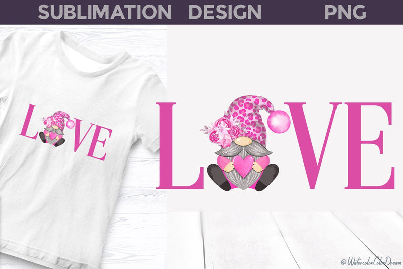 Love Gnome Valentine | Valentines Day Sublimation Sublimation WatercolorColorDream 