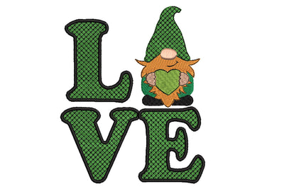 LOVE Gnome with Horse Shoe, St. Patrick Machine Embroidery Design Embroidery/Applique DESIGNS Angie 