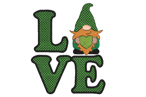 LOVE Gnome with Horse Shoe, St. Patrick Machine Embroidery Design Embroidery/Applique DESIGNS Angie 